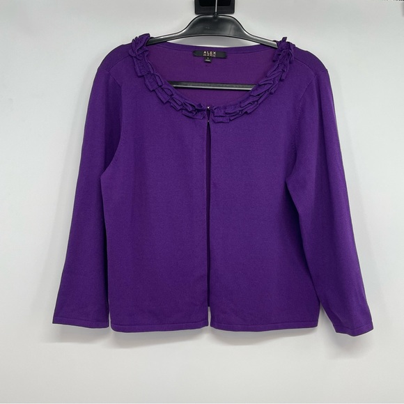 Alex Marie Silk Blend Cardigan Womens L Large Purple Ruffle Collar Long Sleeve - Picture 1 of 10
